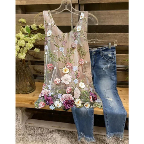 Sweet Printed Loose Large Size Sleeveless Tank Top T-Shirt m300907