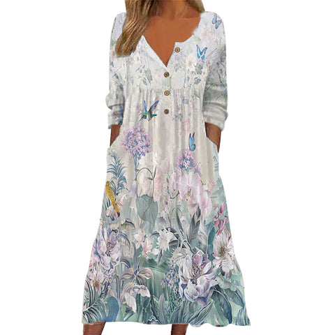 Printed pocket cardigan button-down dress m300714