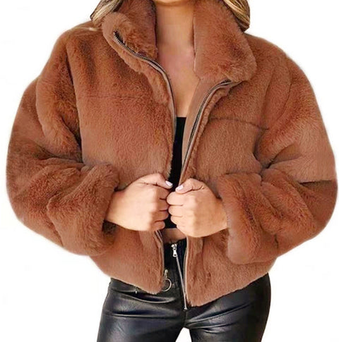 Women's autumn and winter rabbit fur imitation fur zipper cardigan plush warm jacket m300353