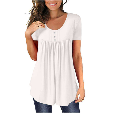 Tunic top casual shirt V-neck short-sleeved button-up T-shirt m300903