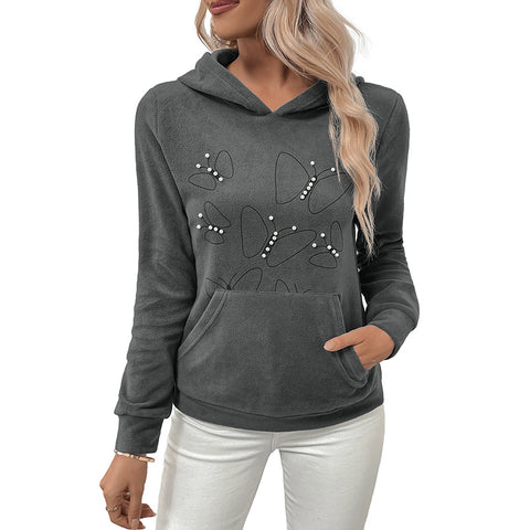 Casual fleece pullover hooded top beaded hoodie sweater women's m300811