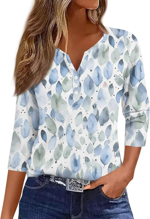 Marble pattern V-neck three-button seven-quarter sleeve women's clothing m300581