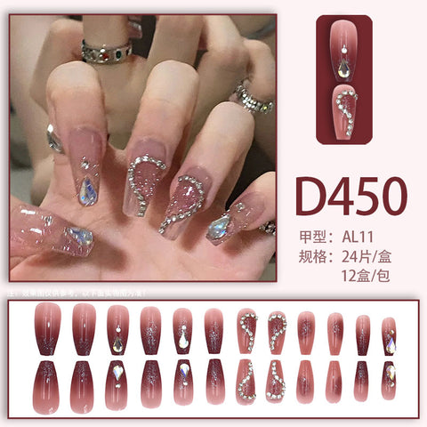 Elegant and fresh temperament wind manicure ice transparent rhinestone removable wearable nail m5010688