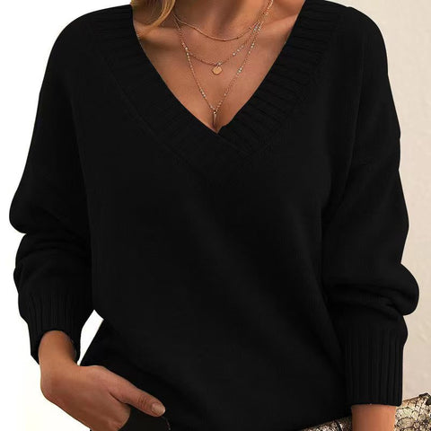 Pullover women's loose V-neck casual versatile knitted sweater m300494