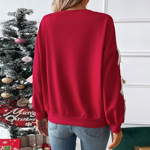 Crew neck bow red sweater women m300806