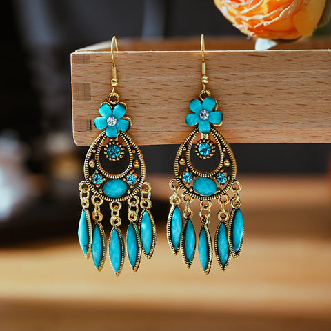 Creative Flower Ethnic Style Purple Retro Tassel Earrings M3331111