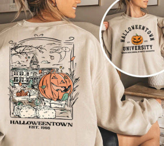 Section pumpkin print long-sleeved top women's hoodless sweater m300640