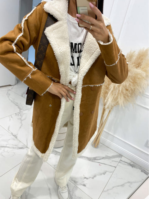 Solid color thickened lamb wool splicing coat jacket m300683