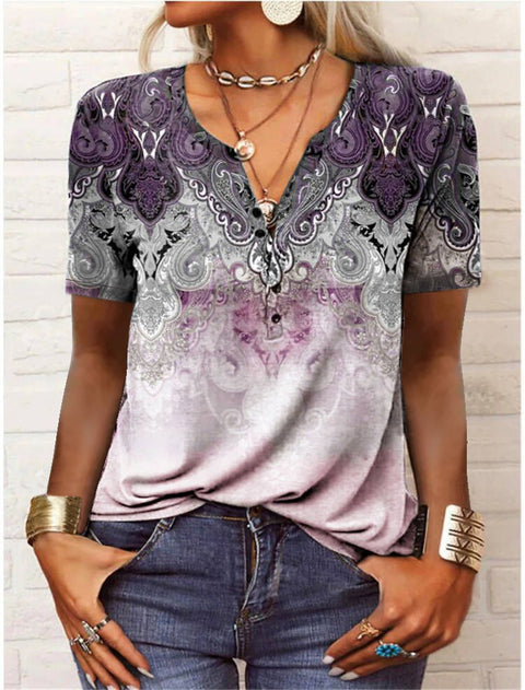 Women's short-sleeved printed ethnic fashion T-shirt women's m300017