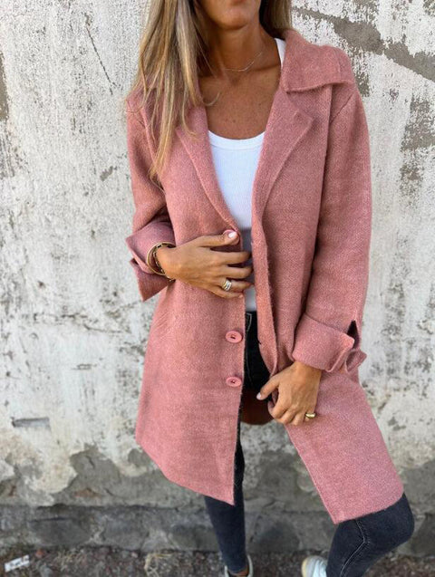 Women's solid color lapel with pocket cardigan single-breasted medium and long coat m300614