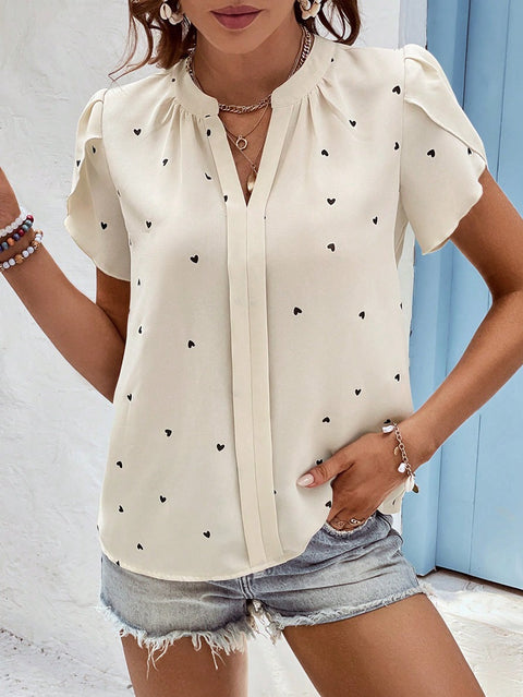 Summer V-neck love petal sleeve shirt temperament blouse m300949