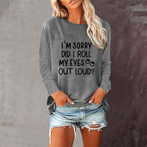 Loose round neck foreign trade printing long-sleeved women's T-shirt top m300920