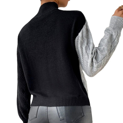 Autumn and winter semi-turtleneck sweater women's black and gray high-end casual pullover twist m300641