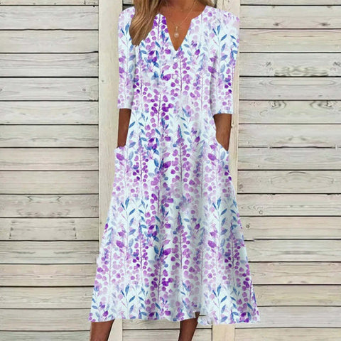 Printed Button Half Sleeve Dress M300188