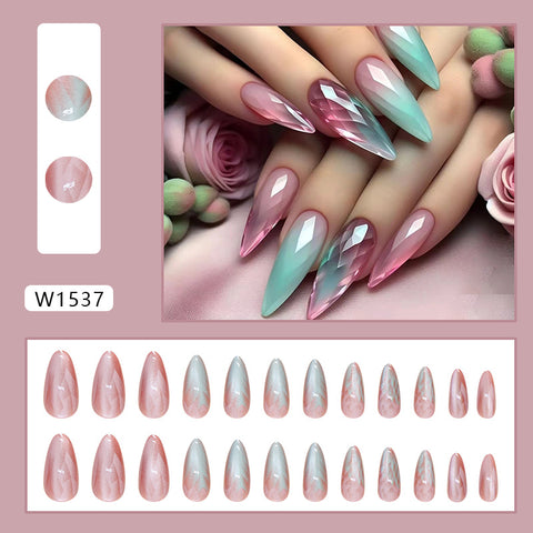 Wearing nail removable fake nail nail piece nail piece medium long almond nail gradual change cat eye nail piece 24 pieces m3331197