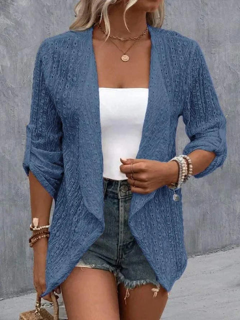 Women's solid color casual cardigan medium sleeve m300422