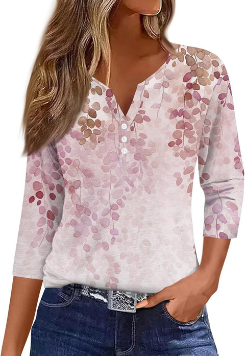 Marble pattern V-neck three-button seven-quarter sleeve women's clothing m300581