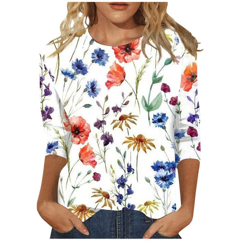 Seven-quarter sleeve plant flower 3D printing crew neck pullover m300615