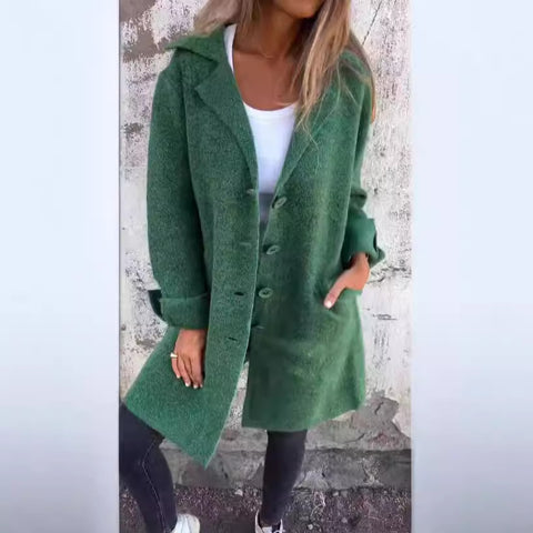 Women's solid color lapel with pocket cardigan single-breasted medium and long coat m300614