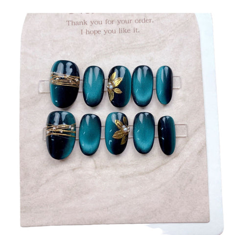 Pure hand-worn nail sapphire cat eye hand-painted magic mirror advanced niche reusable nail sticker m3331207