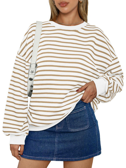 Autumn and winter new color striped crew neck loose sweatshirt sweater m300527