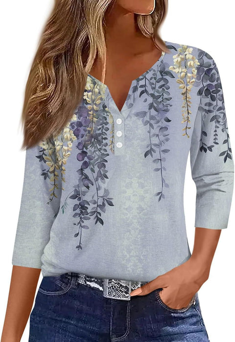 Marble pattern V-neck three-button seven-quarter sleeve women's clothing m300581