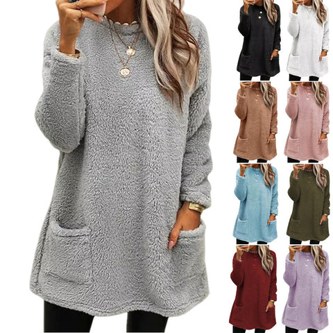 Long Sleeve Pocket Plush Sweater T-Shirt Top m300888