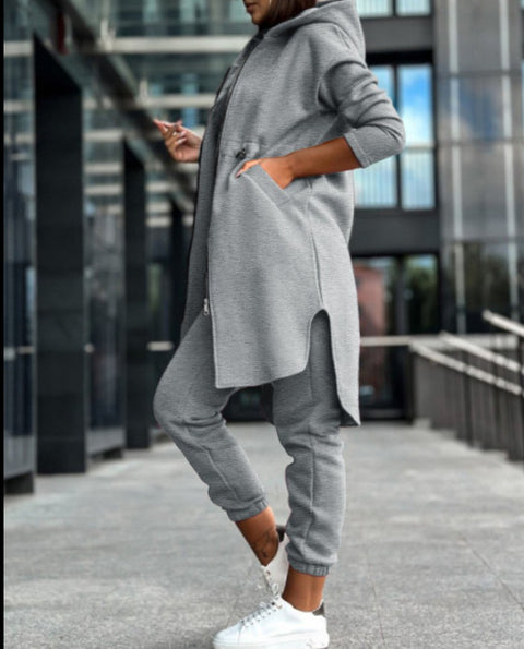 Casual hooded fleece sweater jacket two-piece set m300682