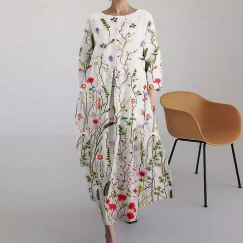 Loose new retro floral loose women's printed long dress m300916