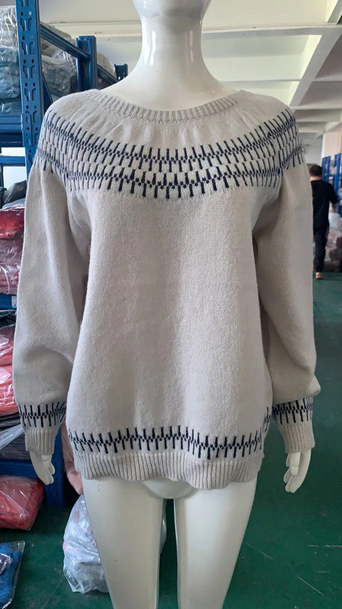 Crew neck color matching loose fashion pullover knitted sweater m300485