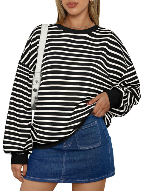 Autumn and winter new color striped crew neck loose sweatshirt sweater m300527