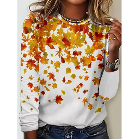 Long Sleeve T-Shirt Women's Solid Color Flower m300934