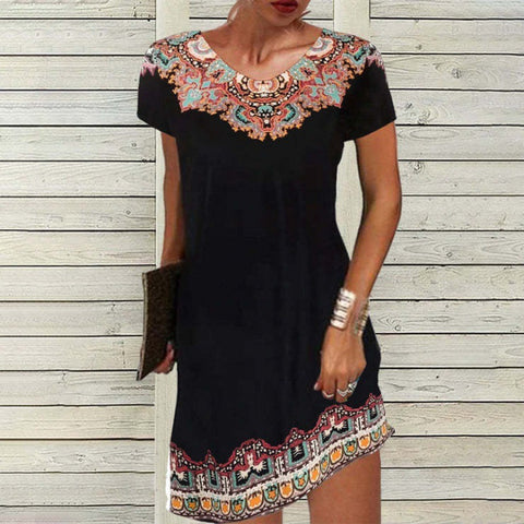 Mid-Waist Printed Casual Short Sleeve Dress M300193