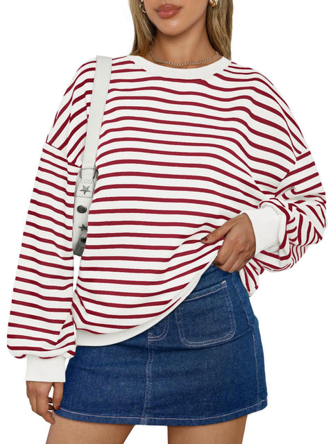 Autumn and winter new color striped crew neck loose sweatshirt sweater m300527