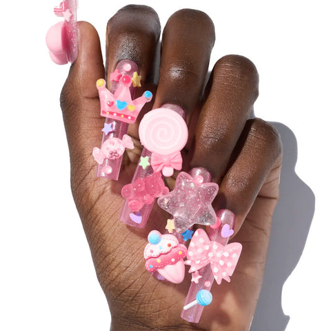 Wear nail pads Long water pipe nail art Three-dimensional candy bow accessories Nail pads 24 pieces