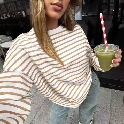 Autumn and winter new color striped crew neck loose sweatshirt sweater m300527