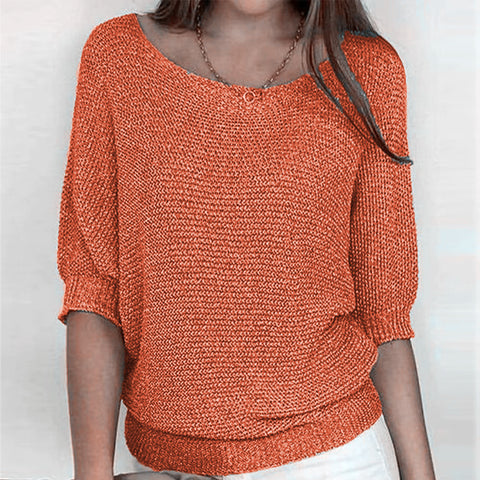 Crew neck knitted sweater elegant seven-quarter sleeve top air-conditioning shirt m300490