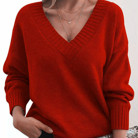 Pullover women's loose V-neck casual versatile knitted sweater m300494