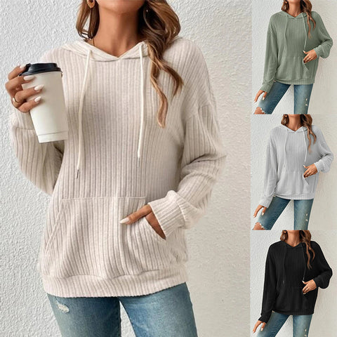 women's knitted sweater hooded pit strip kangaroo pocket sweater m300525