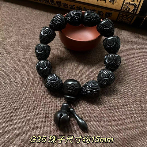 Lightning strike jujube Buddha bead bracelet, engraved six-character mantra hand bead wooden Wenwan bracelet m3331239