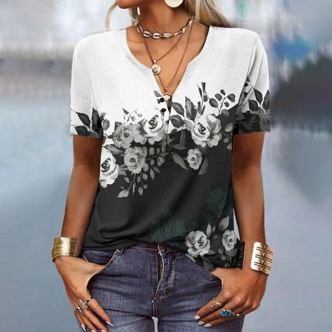 Women's short-sleeved printed ethnic fashion T-shirt women's m300017