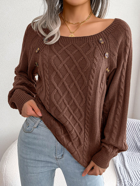 Casual square neck stud twist knitted pullover sweater m300572