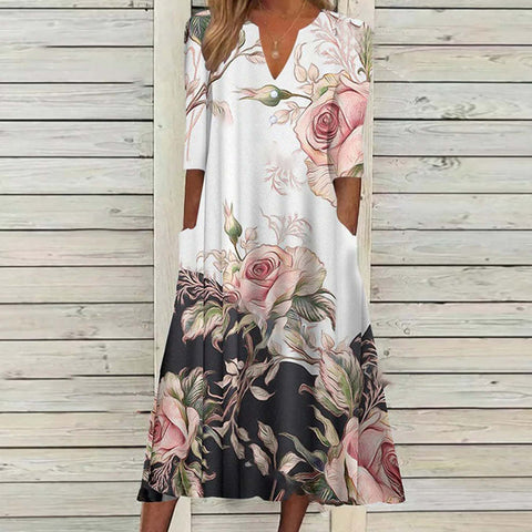 Printed Button Half Sleeve Dress M300188