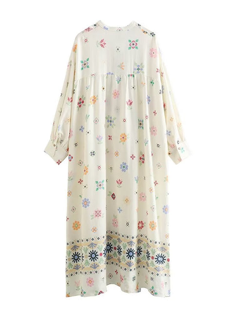 Linen blend printed dress m300692