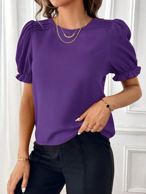 Fashion temperament solid color crew neck shirt top m301012