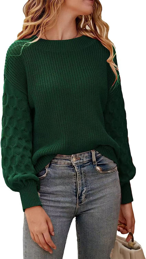 Long Sleeve Crew Neck Sweater Commuter Lantern Sleeve Knitted Top m300511