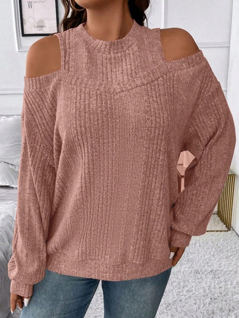 Casual Solid Color off-the-Shoulder Fashion Loose-Fitting Long Sleeves T-shirt Knitted Top M300351