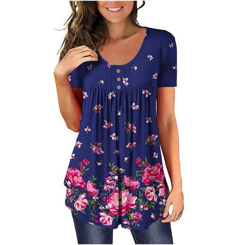 Tunic top casual shirt V-neck short-sleeved button-up T-shirt m300903