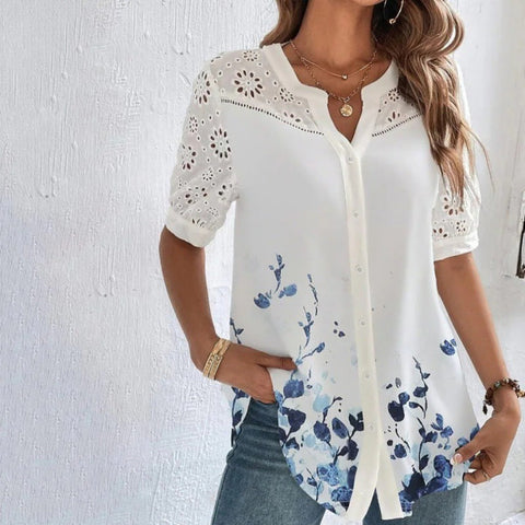 Lapel short-sleeved shirt blouse for women m300042