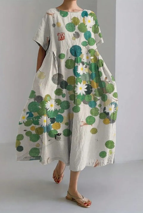 Loose new retro floral loose women's printed long dress m300916